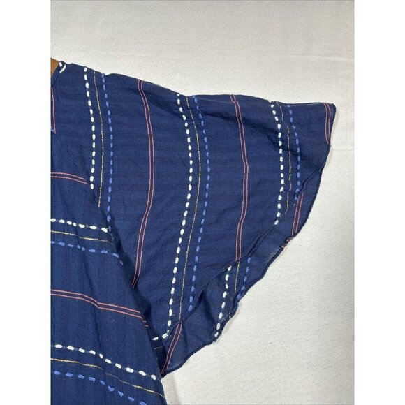 Mettle‎ Blue Short Sleeve Blouse Flutter Sleeve Fringe Women’s L - Picture 4 of 6